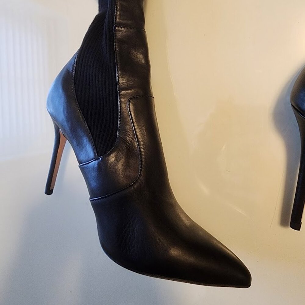 Tony Bianco Black Leather Thigh-High Stiletto Boots - Picture 11 of 13